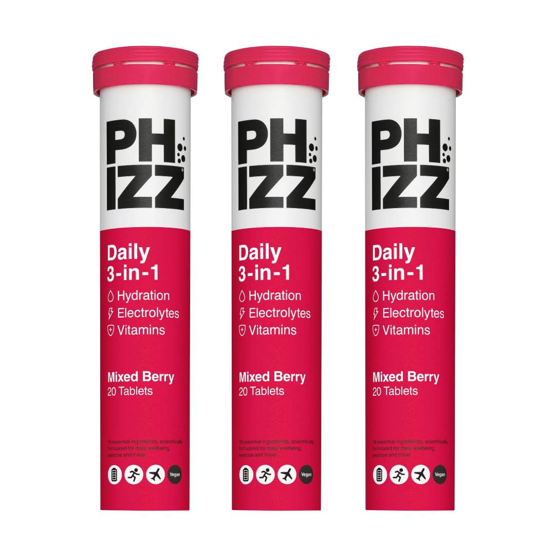 Phizz Electrolytes Multivitamin Hydration Tablets - 60 Effervescent Tablets - 18 Vitamins & Minerals, Vitamin C, Vegan - Damaged Box - BBE 03/2028