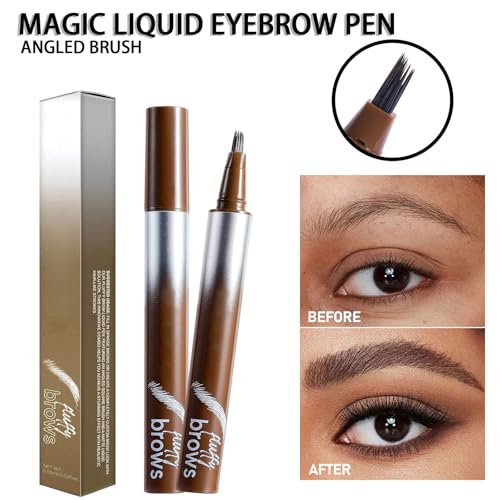 Magic Liquid Eyebrow Pen & Angled Brush Pencil - Waterproof, Long-Lasting, 03 Espresso for Natural Full Brows - Damaged Box