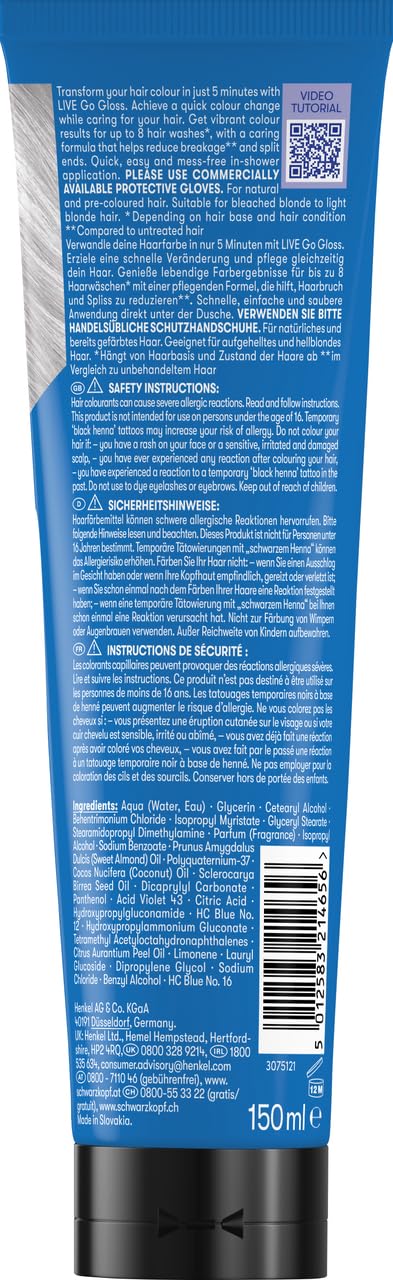 Schwarzkopf LIVE Go Gloss Icy Pearl Colour & Care Hair Glossing - HaptiQ Anti-Damage System, Up to 8 Washes - Damaged Box