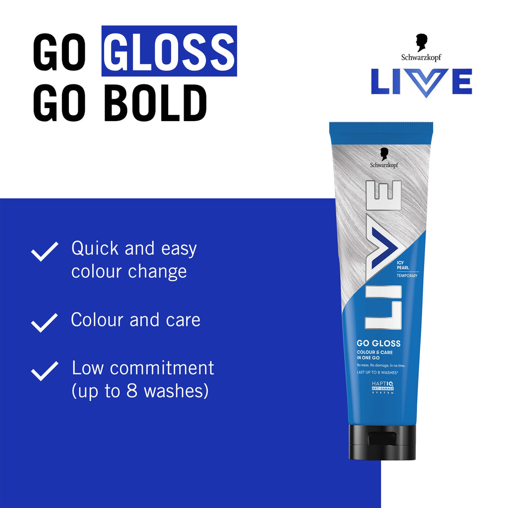 Schwarzkopf LIVE Go Gloss Icy Pearl Colour & Care Hair Glossing - HaptiQ Anti-Damage System, Up to 8 Washes - Damaged Box