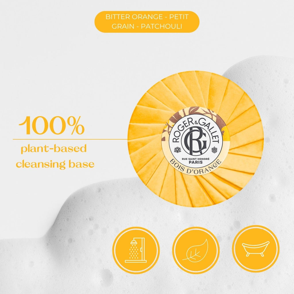 Roger & Gallet Bois d'Orange Scented Soap 100g - Perfumed Body Bar with Essential Oils - Luxury French Toiletries For Men and Women