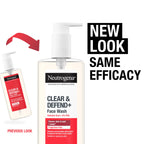 Neutrogena Clear & Defend+ Face Wash 200ml - Salicylic Acid, AHA/PHA - Purifying Facial Cleanser for Acne-Prone Skin
