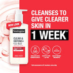 Neutrogena Clear & Defend+ Face Wash 200ml - Salicylic Acid, AHA/PHA - Purifying Facial Cleanser for Acne-Prone Skin