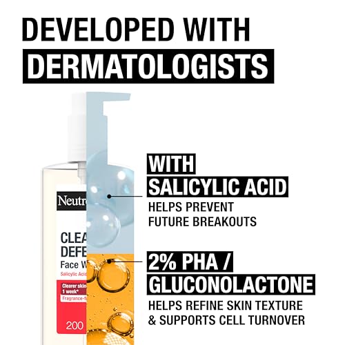 Neutrogena Clear & Defend+ Face Wash 200ml - Salicylic Acid, AHA/PHA - Purifying Facial Cleanser for Acne-Prone Skin