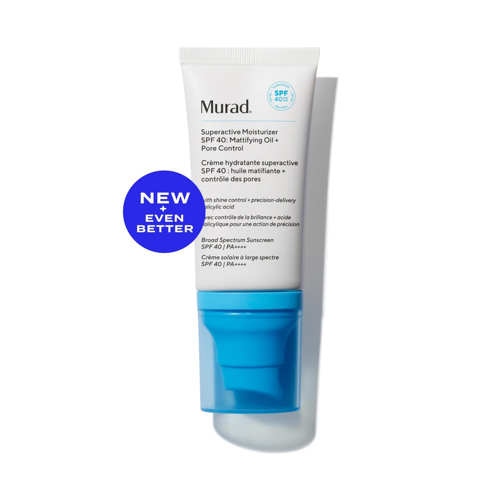 Murad Superactive Mattifying Oil and Pore Control Moisturiser SPF 40, Shine Free Hydrating Facial Sunscreen Supercharged with Salicylic Acid To Smooth Texture and Minimise Look of Pores, 50ml - Damaged Box