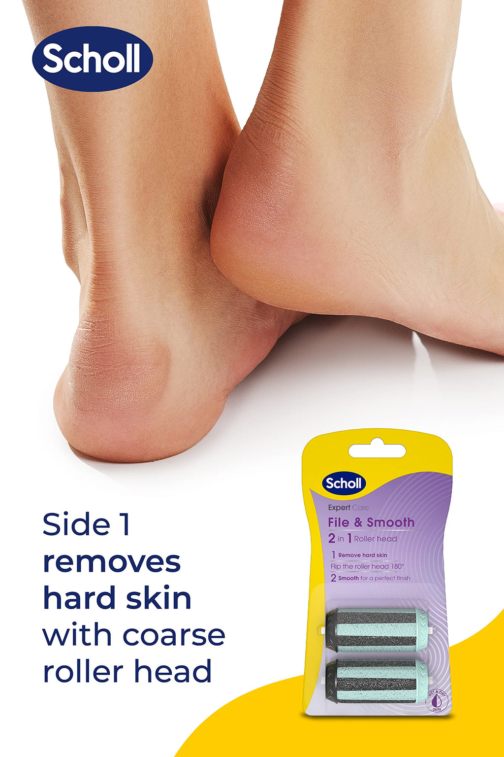 Scholl Expert Care 2-in-1 File & Smooth Foot File Refills - 2x Replacement Roller Heads for Pedicure - Damaged Box