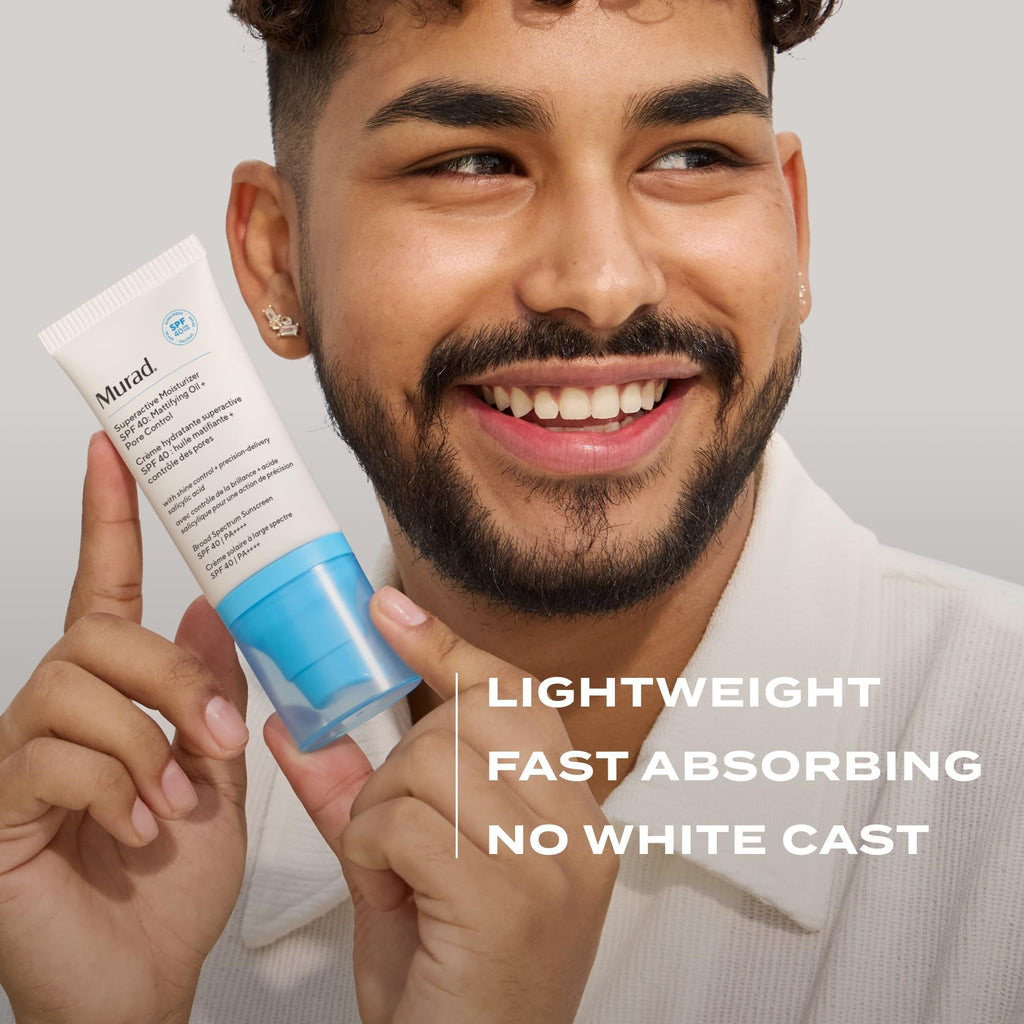 Murad Superactive Mattifying Oil and Pore Control Moisturiser SPF 40, Shine Free Hydrating Facial Sunscreen Supercharged with Salicylic Acid To Smooth Texture and Minimise Look of Pores, 50ml - Damaged Box