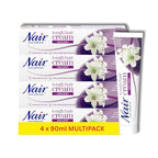 Nair Tough Hair Removal Cream - Coarse & Dark Hair - Legs & Body - Lily Flower & Cotton Seed - 4 x 90ml Multipack - Damaged Box