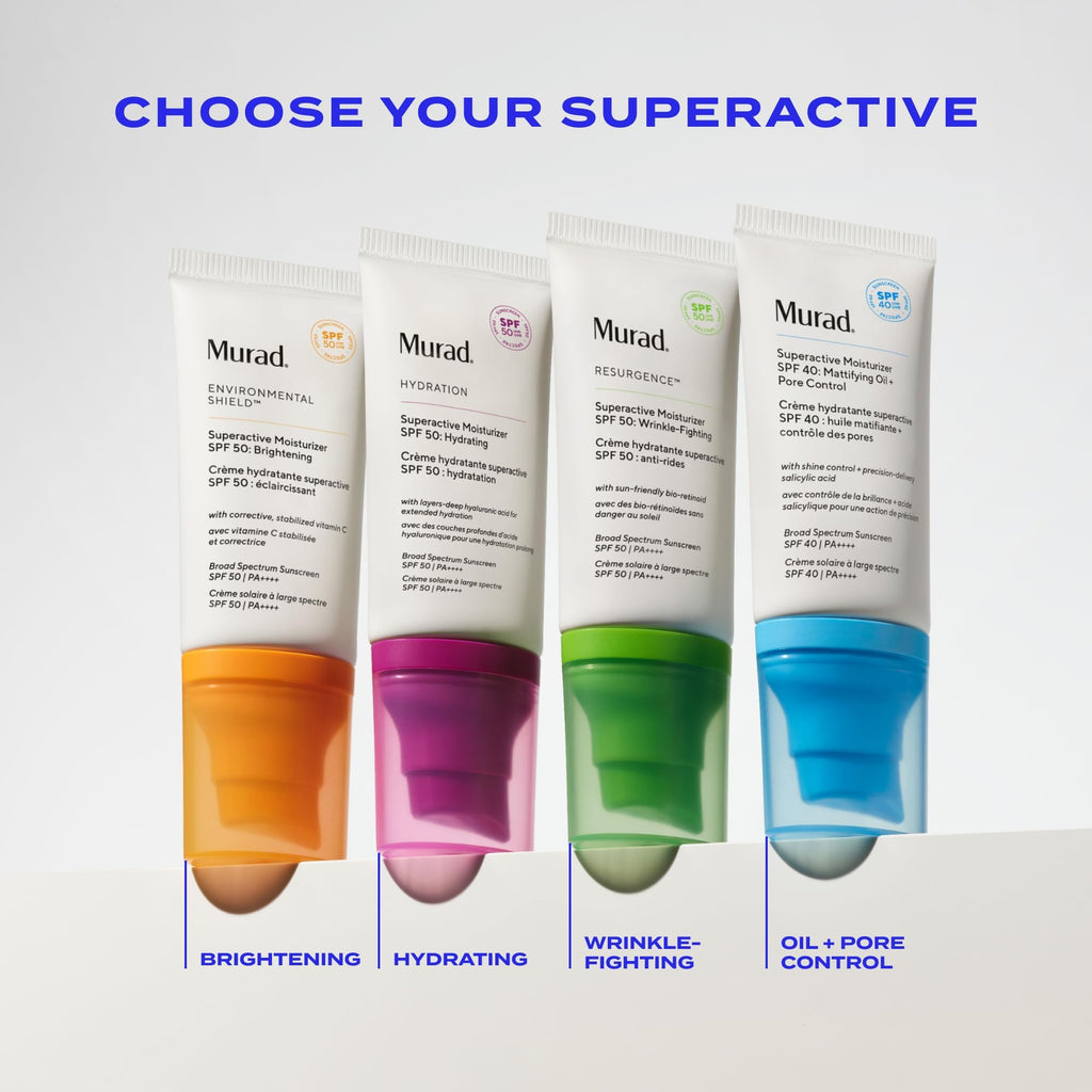 Murad Superactive Mattifying Oil and Pore Control Moisturiser SPF 40, Shine Free Hydrating Facial Sunscreen Supercharged with Salicylic Acid To Smooth Texture and Minimise Look of Pores, 50ml - Damaged Box
