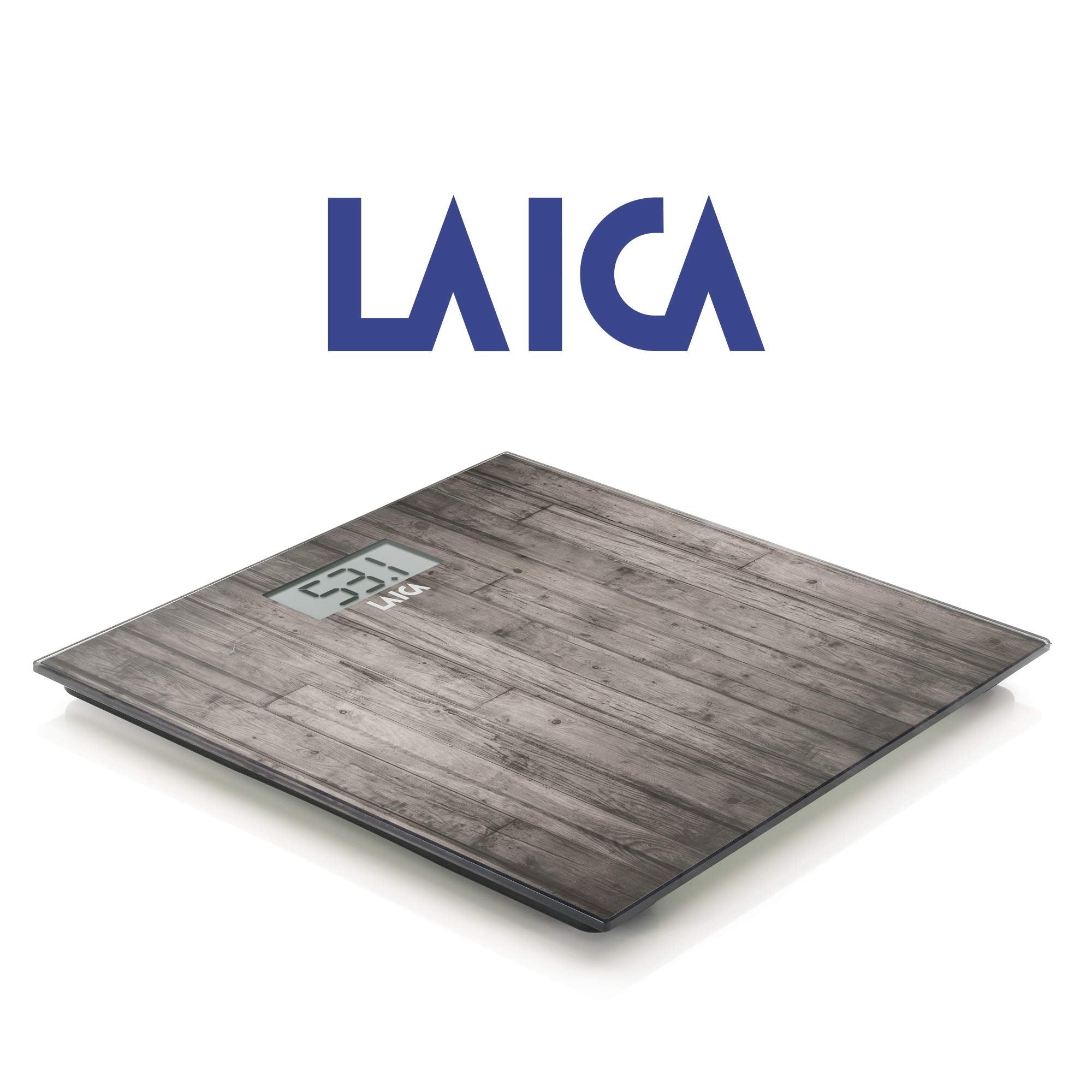 Laica Electronic Personal Scale - Square Wooden Design, LCD Display, 303mm, Health & Wellbeing - Damaged Box
