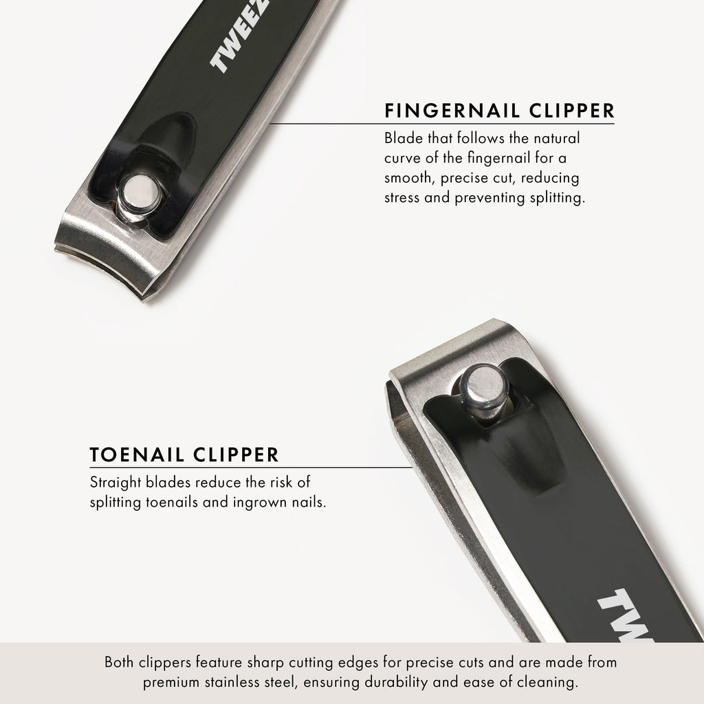 Tweezerman Nail Clipper Set - Stainless Steel Fingernail & Toenail Clippers - Straight & Curved Edge - 2 Pack - Damaged Box