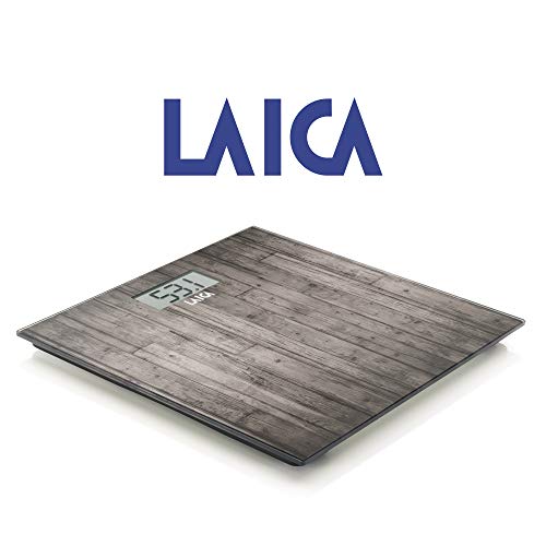 Laica Electronic Personal Scale - Square Wooden Design, LCD Display, 303mm, Health & Wellbeing - Damaged Box