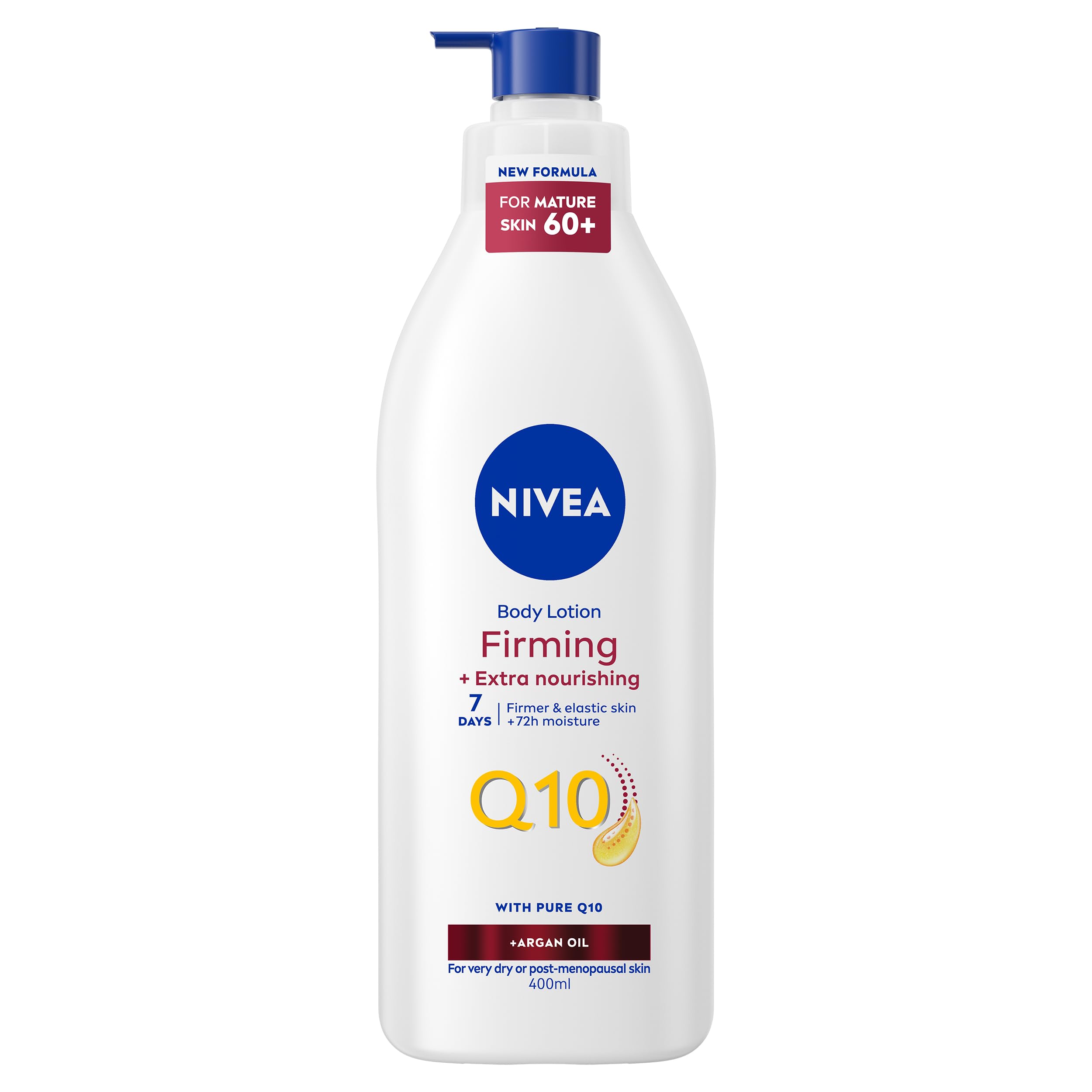 NIVEA Q10 60+ Mature Skin Body Lotion 400ml — Firming Cream with Argan Oil — 72H Moisturising for Ageing Skin
