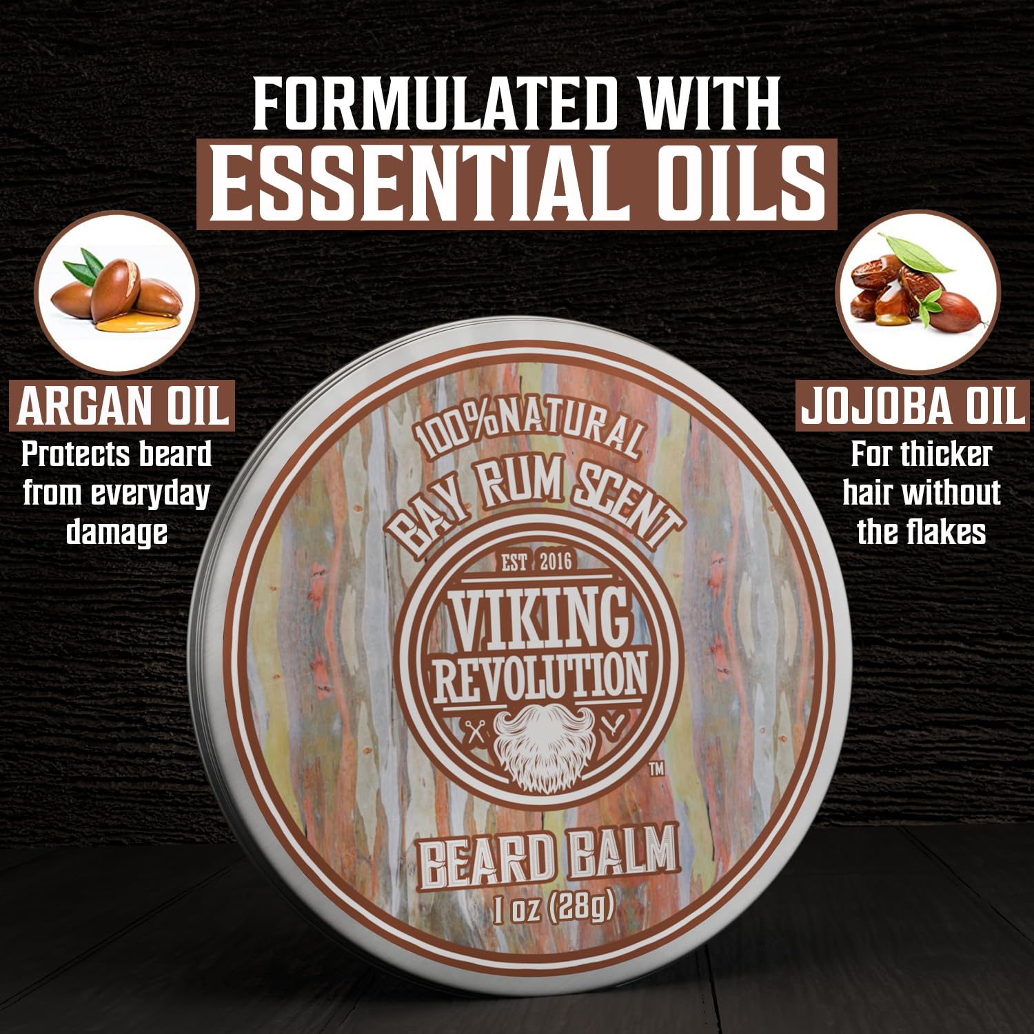 Viking Revolution Beard Balm Variety Pack 4 x 28g Sandalwood Pine Cedar Bay Rum Clary Sage Styling Wax and Softener Gift Set for Men