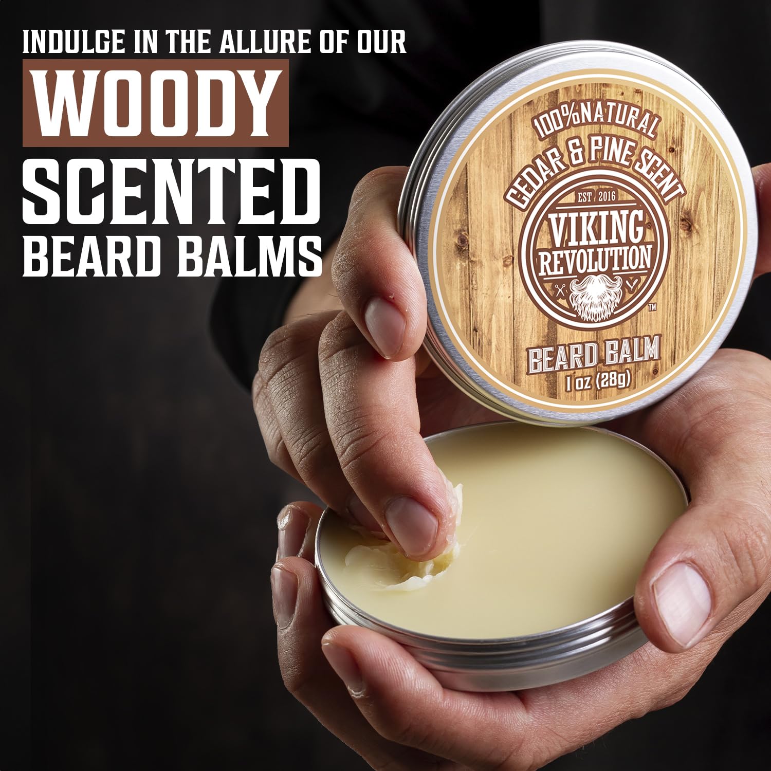 Viking Revolution Beard Balm Variety Pack 4 x 28g Sandalwood Pine Cedar Bay Rum Clary Sage Styling Wax and Softener Gift Set for Men