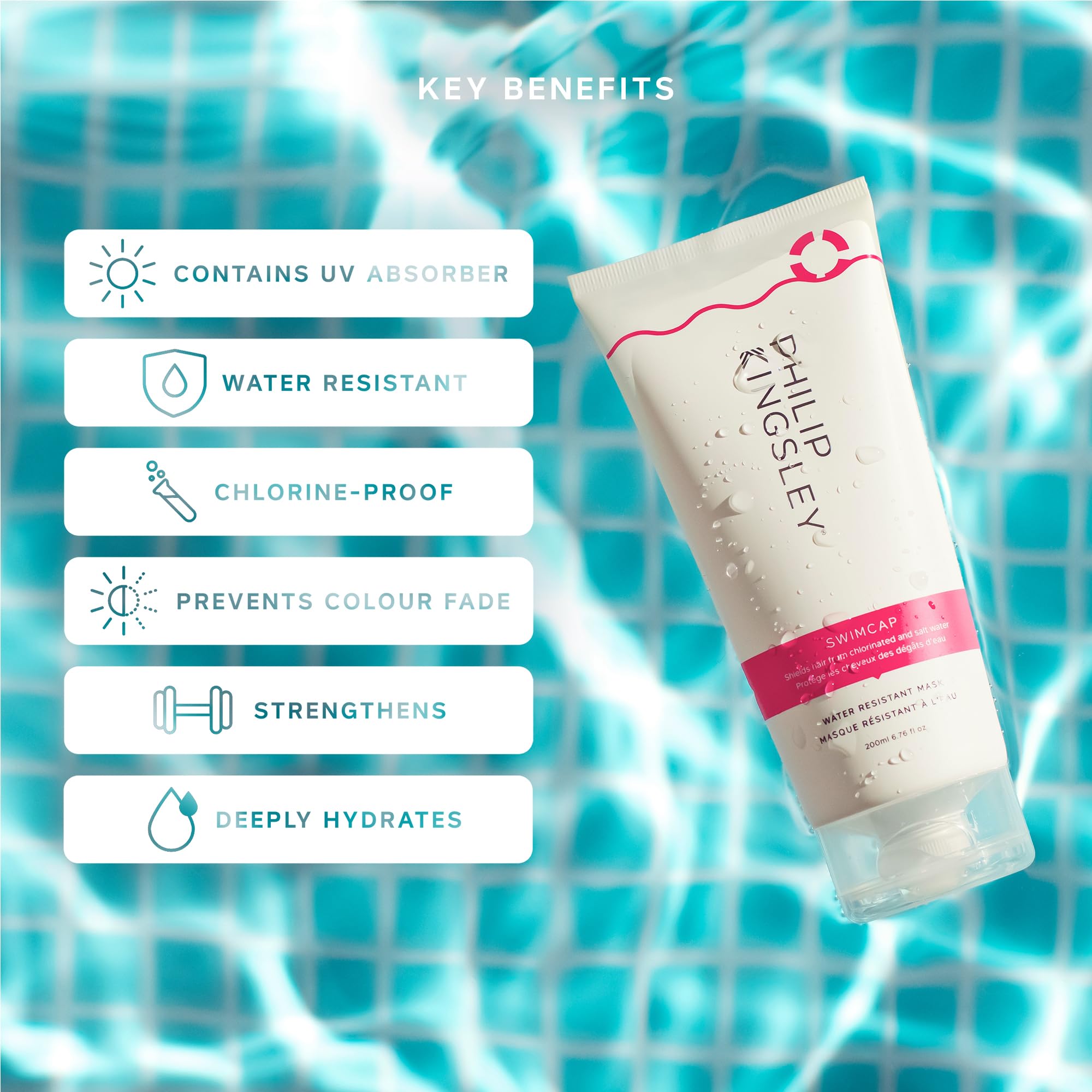 Philip Kingsley Swimcap Water Resistant Mask - Chlorine & UV Protection for Hair - 200ml Swim Hair Mask - Damaged Box