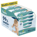 Pampers 99% Water Baby Wipes - Plastic Free, 18 Packs x 60 (1080 Wipes) - Light Lotion, Fragrance-Free - Damaged Box - BBE 07/2028