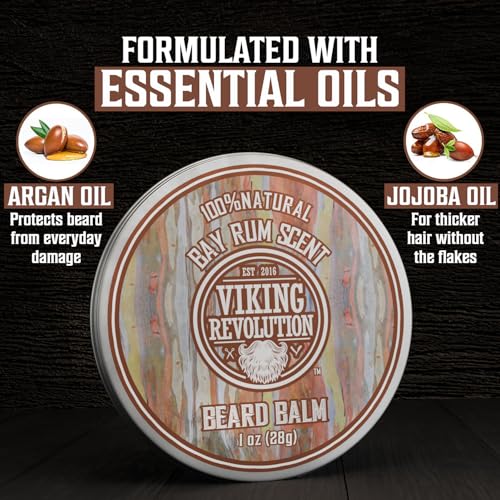 Viking Revolution Beard Balm Variety Pack 4 x 28g Sandalwood Pine Cedar Bay Rum Clary Sage Styling Wax and Softener Gift Set for Men