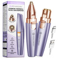 VOGCREST 2-in-1 Rechargeable Facial Hair Remover & Eyebrow Trimmer - Painless Face, Lip, Body Shaver with LED Light, Purple - Damaged Box