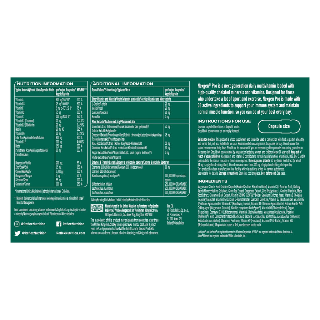 Reflex Nutrition Nexgen Pro Multivitamin & Mineral - 90 Capsules for Immune Support, Vitamin D Magnesium C Zinc - BBE 01/2028