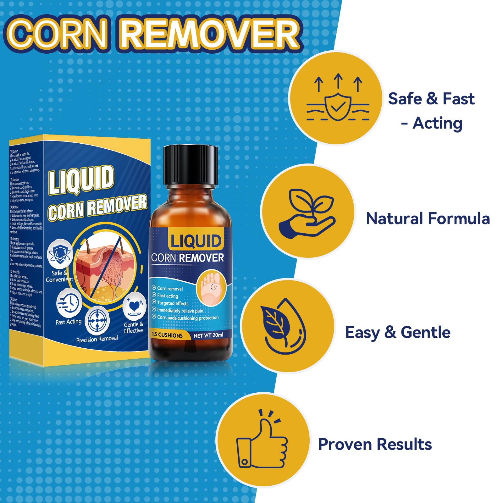 Extra Strength Liquid Corn Remover for Feet - Fast Acting 20ml 1-Pack - Damaged Box