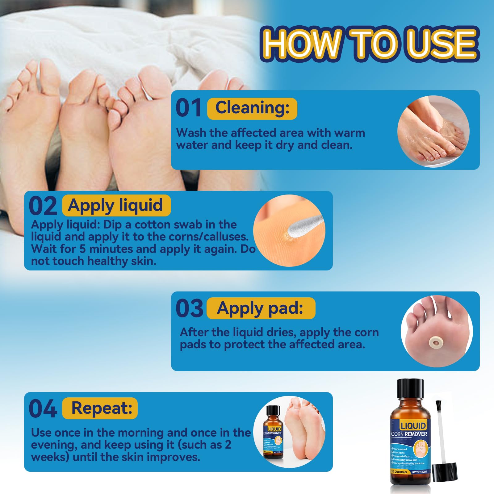 Extra Strength Liquid Corn Remover for Feet - Fast Acting 20ml 1-Pack - Damaged Box