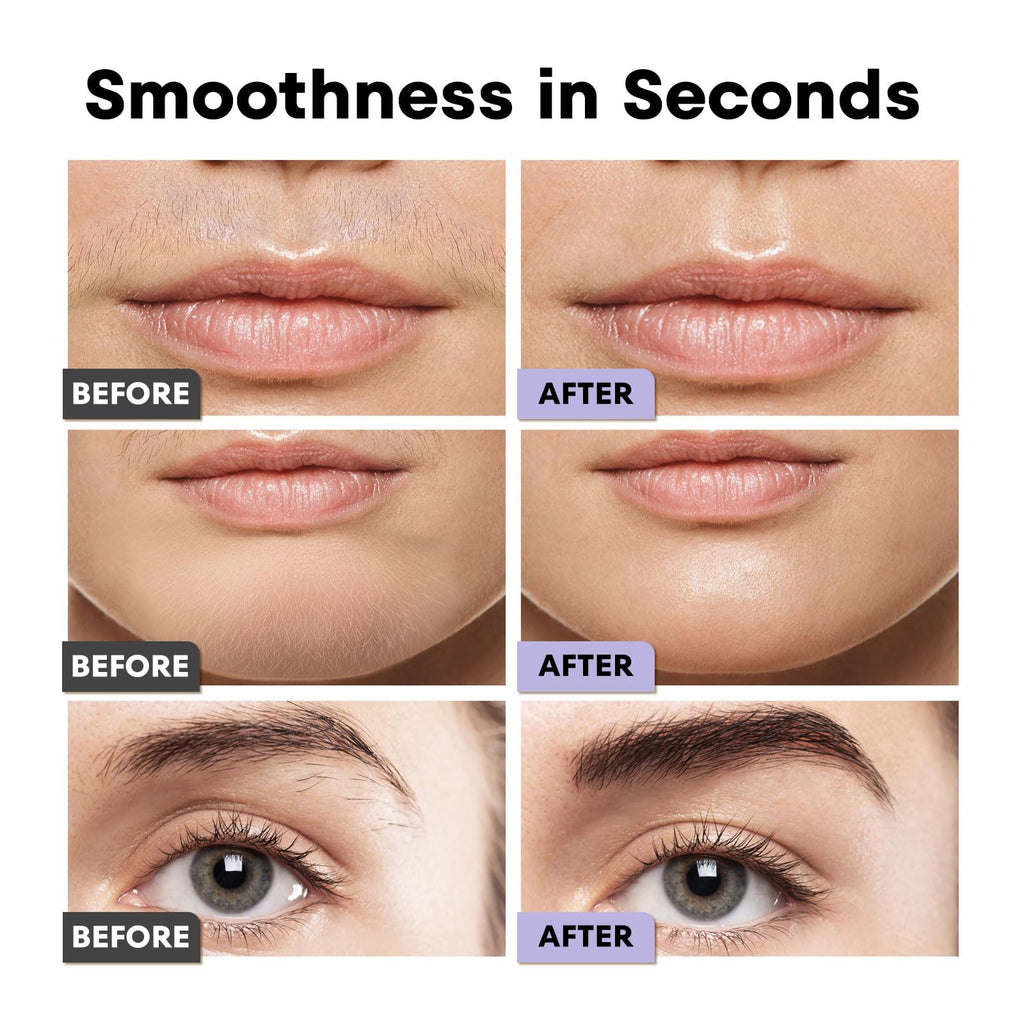 VOGCREST 2-in-1 Rechargeable Facial Hair Remover & Eyebrow Trimmer - Painless Face, Lip, Body Shaver with LED Light, Purple - Damaged Box