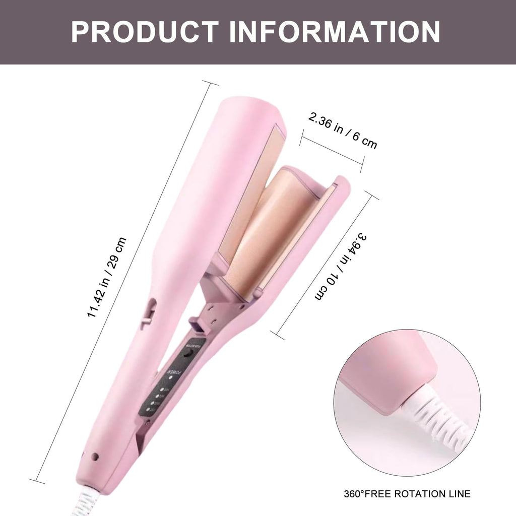 French Wave Curling Iron Crimper 32mm - Double Barrel Hair Waver Wand - Pink Deep Crimpers for Mermaid Beach Hair - Like New