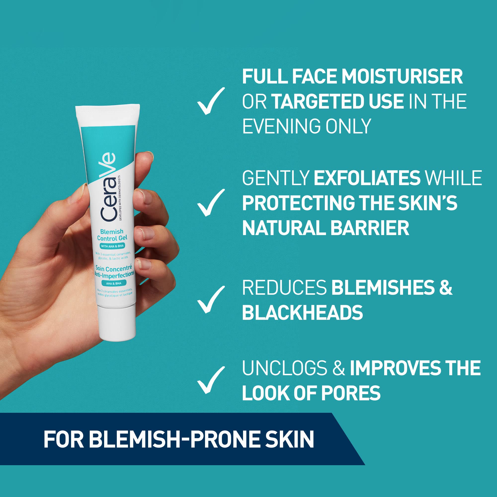 CeraVe Blemish Control Gel Moisturiser With 2% Salicylic Acid, Niacinamide, & 3 Essential Ceramides, Blemish-Prone Skin, Dermatologist Developed, 40ml - Damaged Box