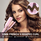 French Wave Curling Iron Crimper 32mm - Double Barrel Hair Waver Wand - Pink Deep Crimpers for Mermaid Beach Hair - Like New