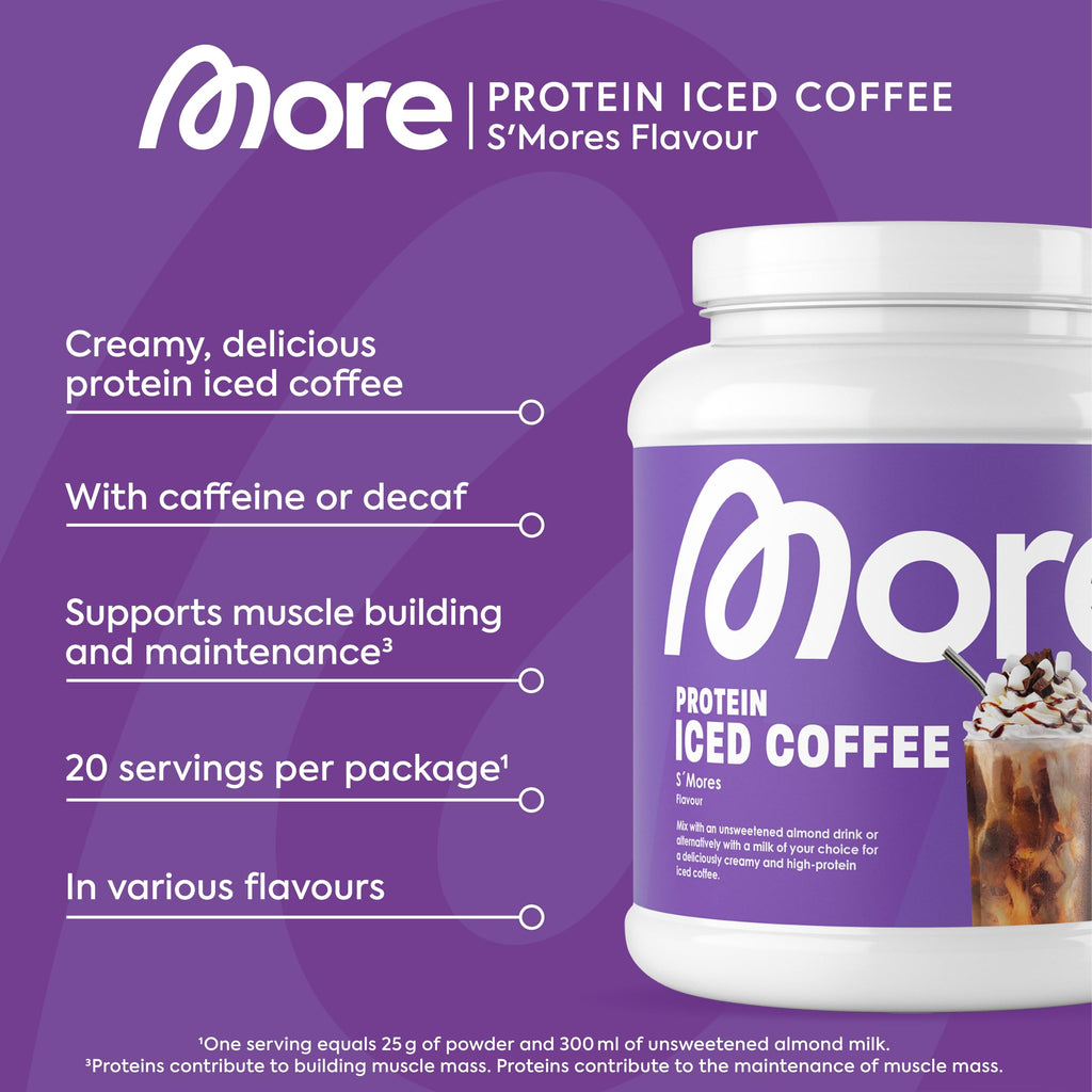 More Protein Iced Coffee S'Mores 500g - 20 Servings Protein Powder with Instant Coffee - Low Sugar & Fat - BBE 01/2027