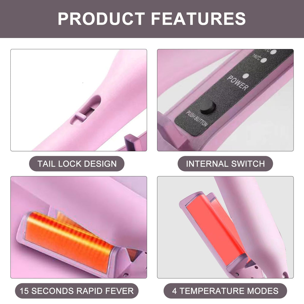 French Wave Curling Iron Crimper 32mm - Double Barrel Hair Waver Wand - Pink Deep Crimpers for Mermaid Beach Hair - Like New