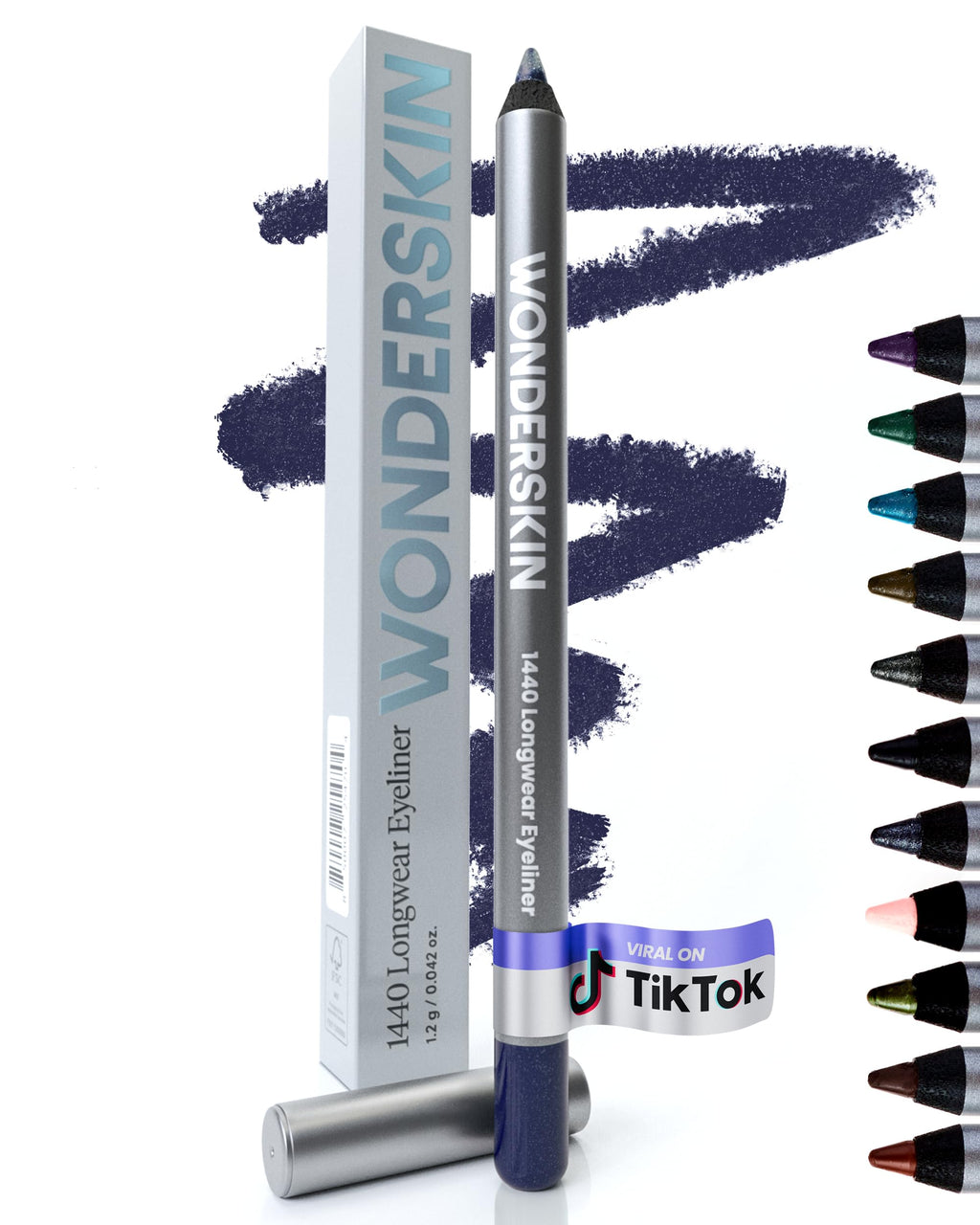 Wonderskin 1440 Longwear Eyeliner Pencil - Waterproof, Sharpenable, Smudge-Proof, Blueberry Blue Purple - Damaged Box