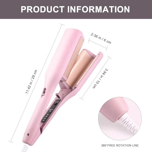 French Wave Curling Iron Crimper 32mm - Double Barrel Hair Waver Wand - Pink Deep Crimpers for Mermaid Beach Hair - Like New