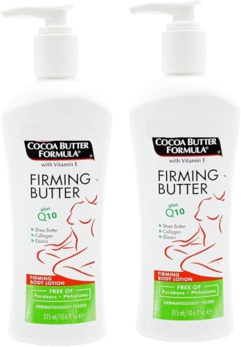 Cocoa Butter Formula Firming Lotion 315ml 2-Pack with Spatula - Vitamin E, Q10, Shea Butter - Hydrating Skin Moisturiser