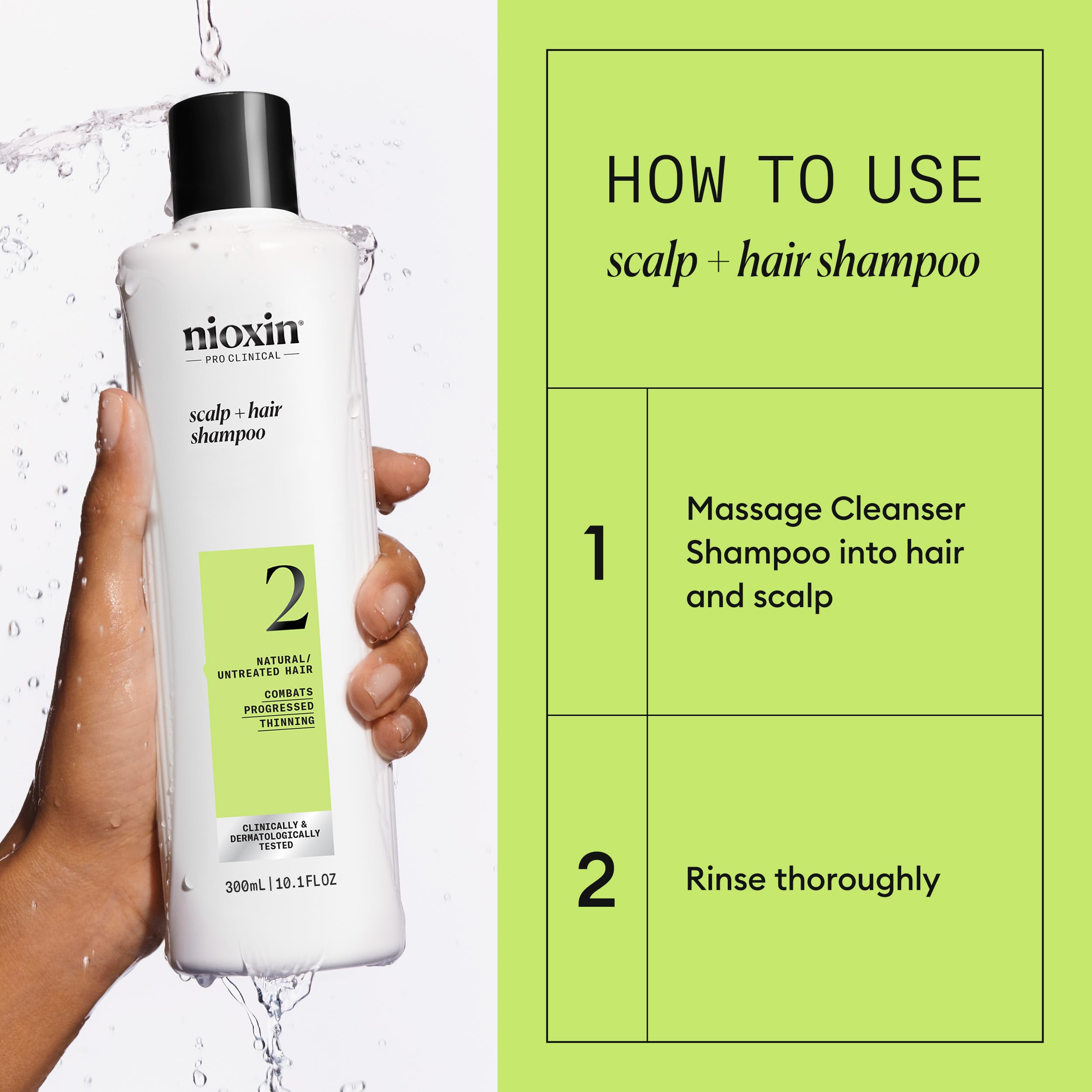 Nioxin System 2 Scalp + Hair Shampoo - Natural Hair Thinning Treatment - Biotin & Niacinamide - 300ml - Damaged Box