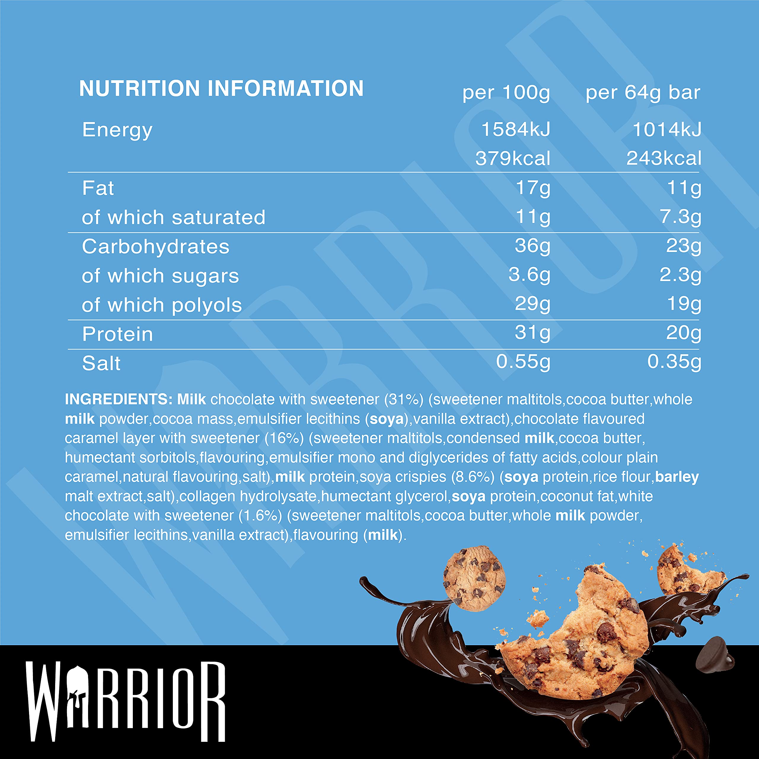 Warrior Crunch Protein Bars, White Chocolate Mocha 12 x 64g - High Protein, Low Sugar Snack Bar Multipack - Damaged Box - BBE 05/2026