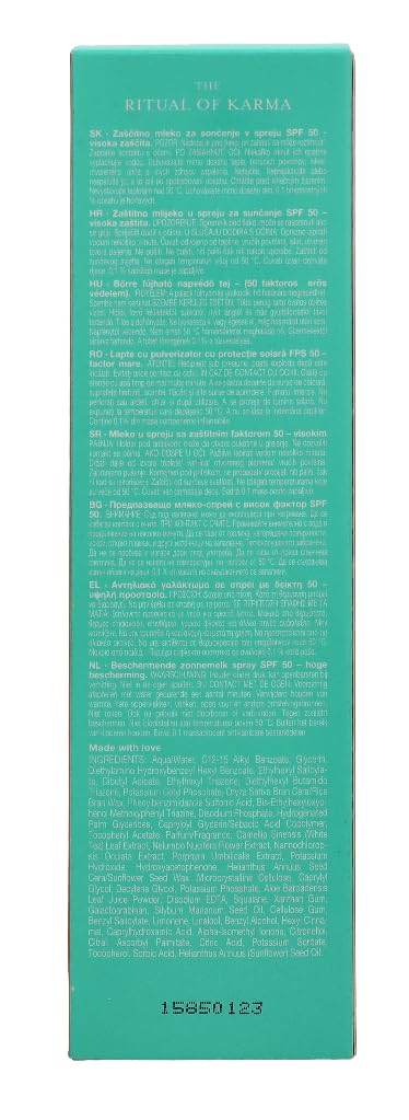 Rituals 1246-52487 Beauty Care The Ritual of Karma Sun Pretection Milk Spray SPF50 200 ml for Adults, Ideal for Long-Lasting Everyday Fragrance wear, 200 ml, spf50 - Damaged Box