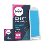 Veet Expert Cold Wax Strips 40 Count + 4 Wipes - Hair Removal Kit for Legs & Body - Sensitive Skin - Damaged Box