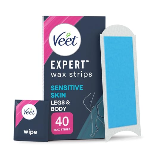 Veet Expert Cold Wax Strips 40 Count + 4 Wipes - Hair Removal Kit for Legs & Body - Sensitive Skin - Damaged Box