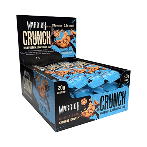 Warrior Crunch Protein Bars, White Chocolate Mocha 12 x 64g - High Protein, Low Sugar Snack Bar Multipack - Damaged Box - BBE 05/2026