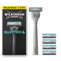 Wilkinson Sword Quattro Men's Razor Value Pack - Diamond Coated 4 Blades, Handle & 5 Refills - Damaged Box