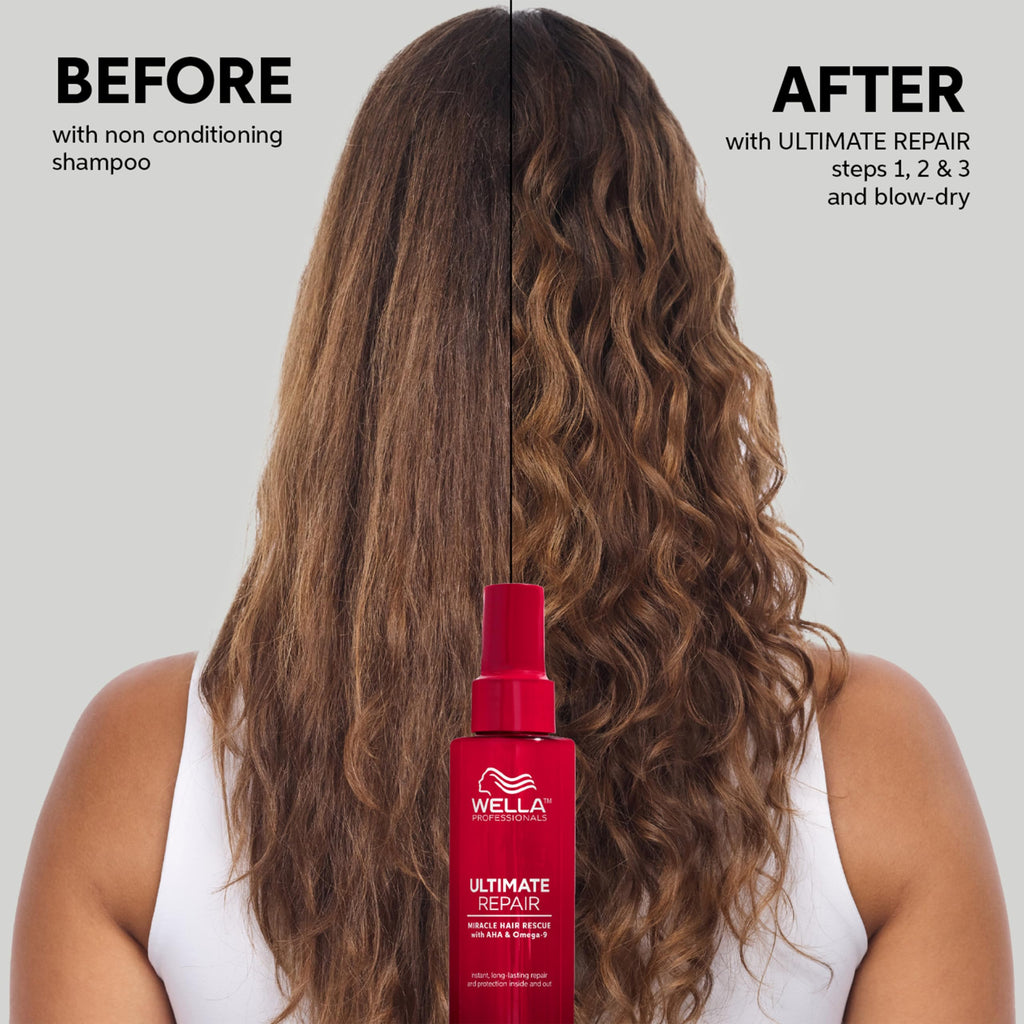 Wella Professionals Ultimate Repair x Smooth Duo Gift Set - Miracle Hair Rescue & Oil Serum - Repairing & Smoothening Hair Care Gift Set with Squalane, AHA & Omega-9 (30ml + 30ml) - Damaged Box