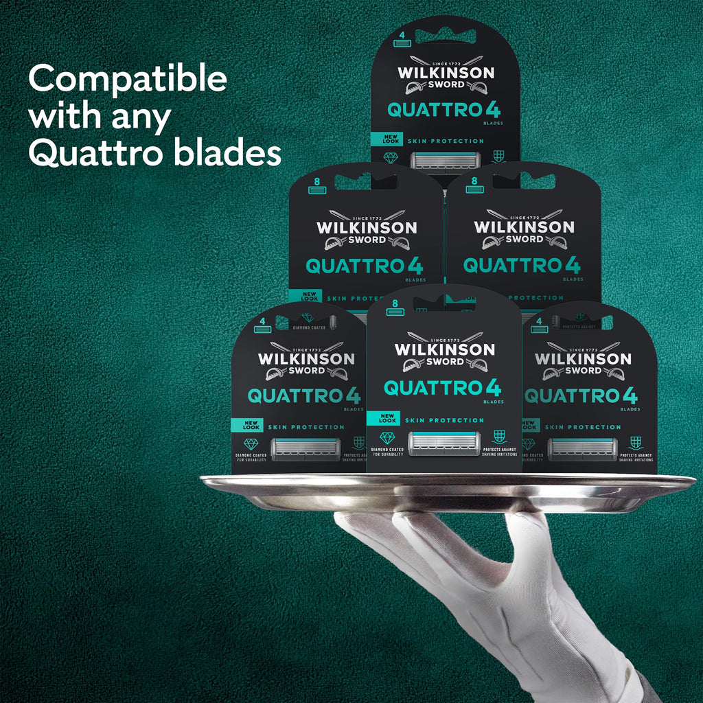 Wilkinson Sword Quattro Men's Razor Value Pack - Diamond Coated 4 Blades, Handle & 5 Refills - Damaged Box