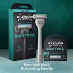 Wilkinson Sword Quattro Men's Razor Value Pack - Diamond Coated 4 Blades, Handle & 5 Refills - Damaged Box