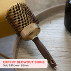 Olivia Garden Expert Blowout Shine - Gold & Brown - 65 - Ceramic Coated Round Brush for Smooth Blowout, Frizz-Free Hair & Radiant Shine