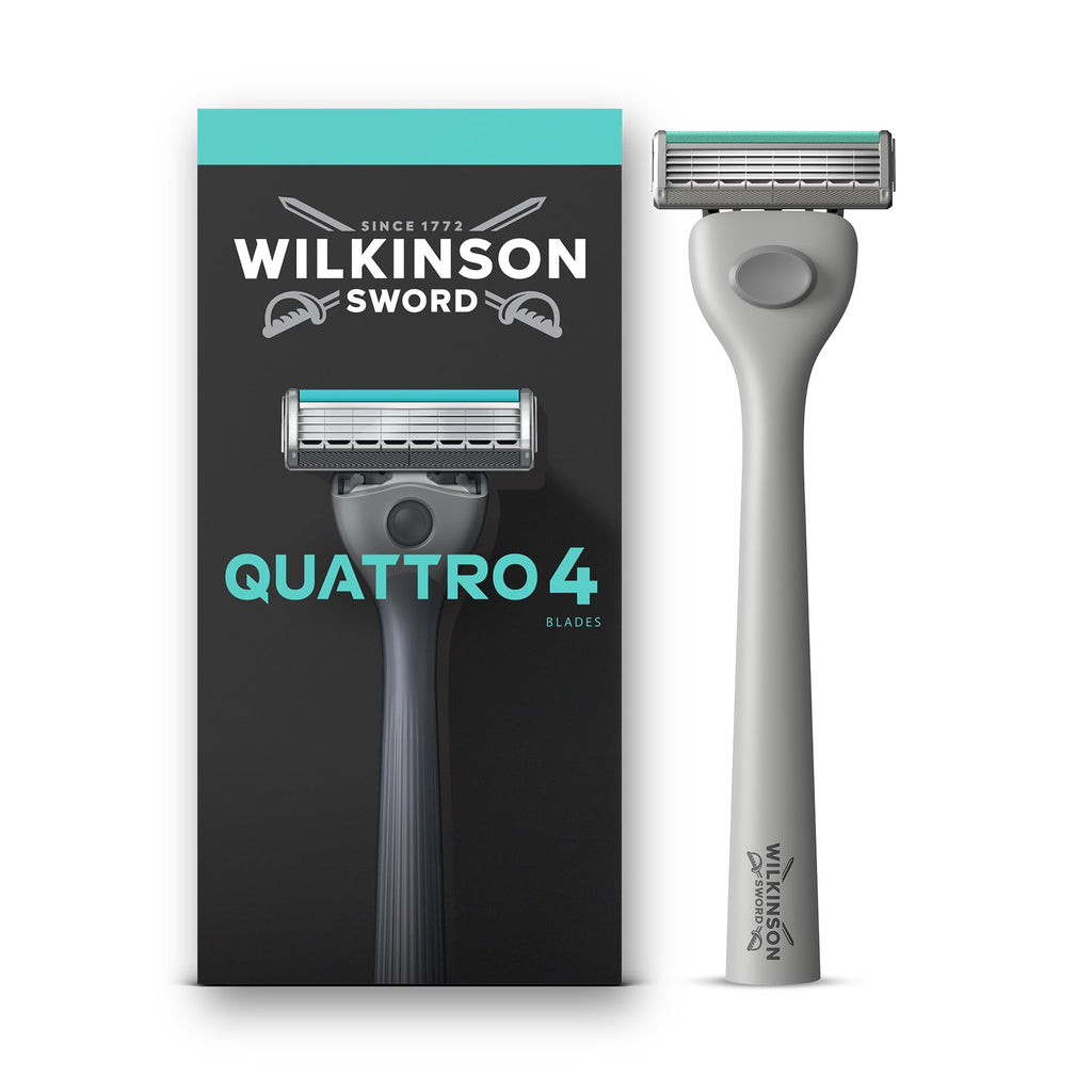 Wilkinson Sword Quattro Men's Razor Value Pack - Diamond Coated 4 Blades, Handle & 5 Refills - Damaged Box
