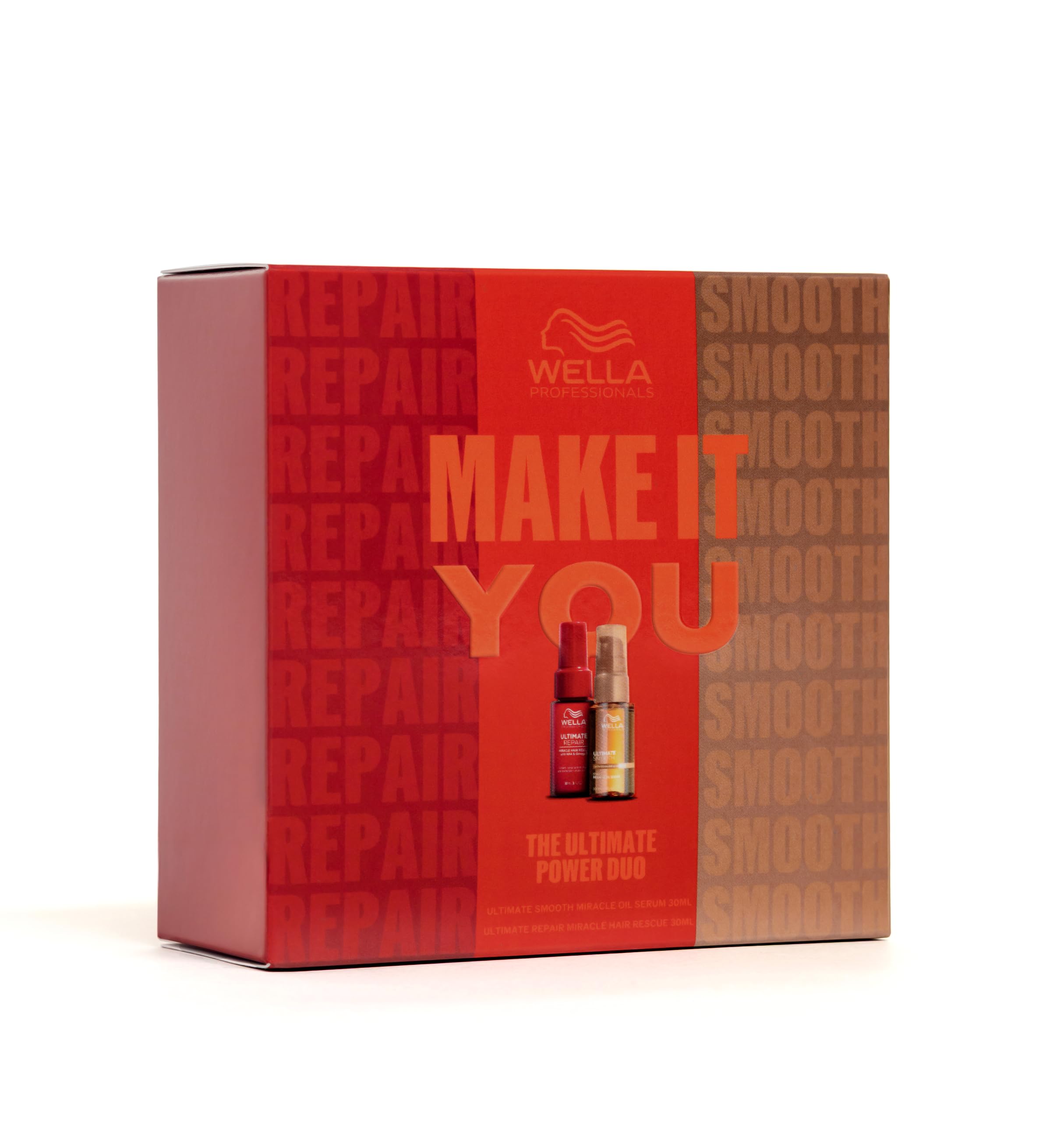 Wella Professionals Ultimate Repair x Smooth Duo Gift Set - Miracle Hair Rescue & Oil Serum - Repairing & Smoothening Hair Care Gift Set with Squalane, AHA & Omega-9 (30ml + 30ml) - Damaged Box