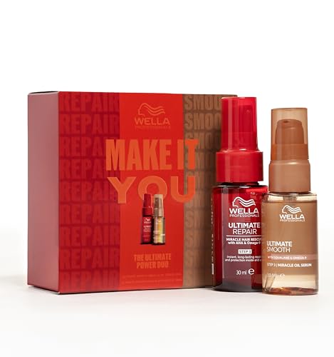 Wella Professionals Ultimate Repair x Smooth Duo Gift Set - Miracle Hair Rescue & Oil Serum - Repairing & Smoothening Hair Care Gift Set with Squalane, AHA & Omega-9 (30ml + 30ml) - Damaged Box