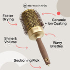 Olivia Garden Expert Blowout Shine - Gold & Brown - 65 - Ceramic Coated Round Brush for Smooth Blowout, Frizz-Free Hair & Radiant Shine